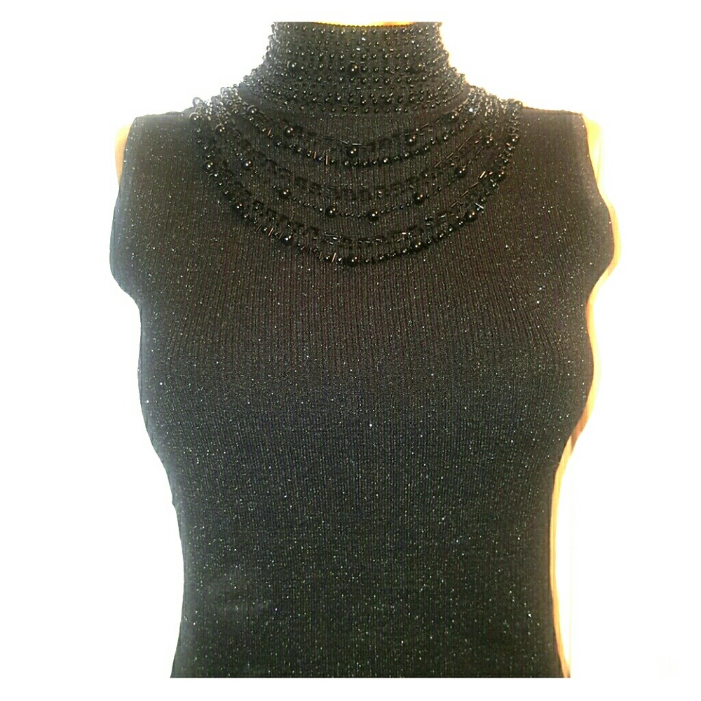 Black sleevless & beaded blouse